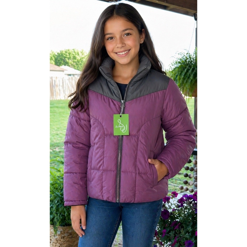 New $85 Sam Edelman girls youth puffer jacket Contrast Yoke Size 10/12